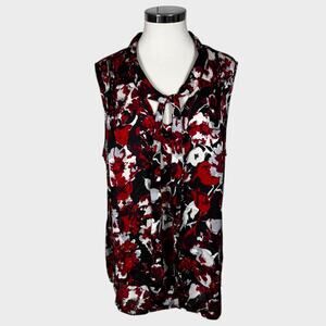 Notations Woman 2X Plus Size Blouse Sleeveless V Neck Black White Red Floral